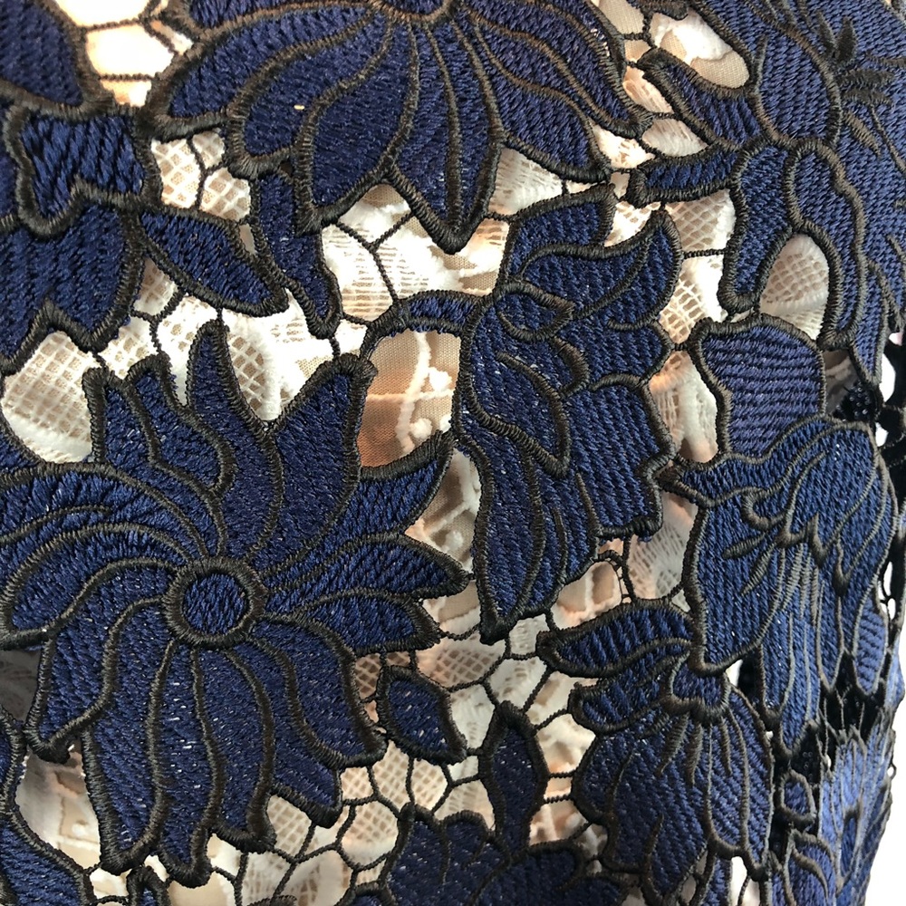 Anthropologie Lace Shell Top Blue Black postmark - Picture 6 of 8